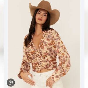 Free People I Got You Floral Cinched Long Sleeve Top small